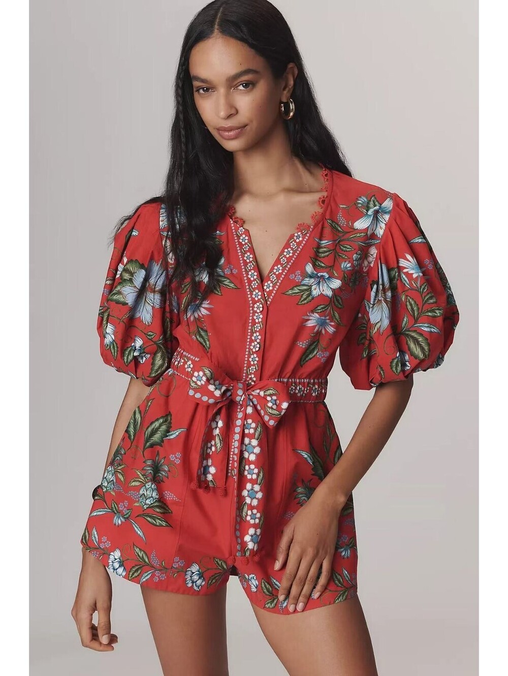 Nwt Farm Rio Sweet Bloom Bouquet Puff-Sleeve Romper Size S #1329